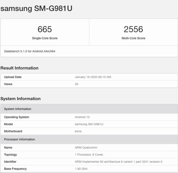GeekBench平台现三星Galaxy S20 5G跑分：配备高通骁龙芯片+12GB内存