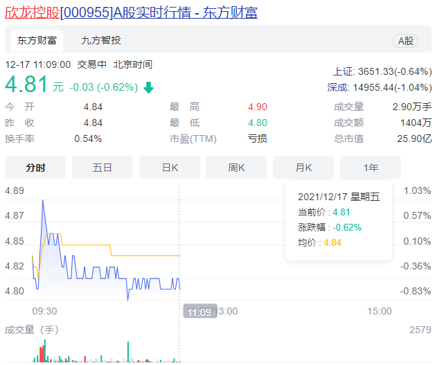 欣龙控股大股东增持5%股价跌67%  上市22年累亏0.68亿